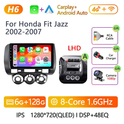 Stereo Honda Fit Jazz 2002 to 2007 9" Android 10.0, Double Din GPS