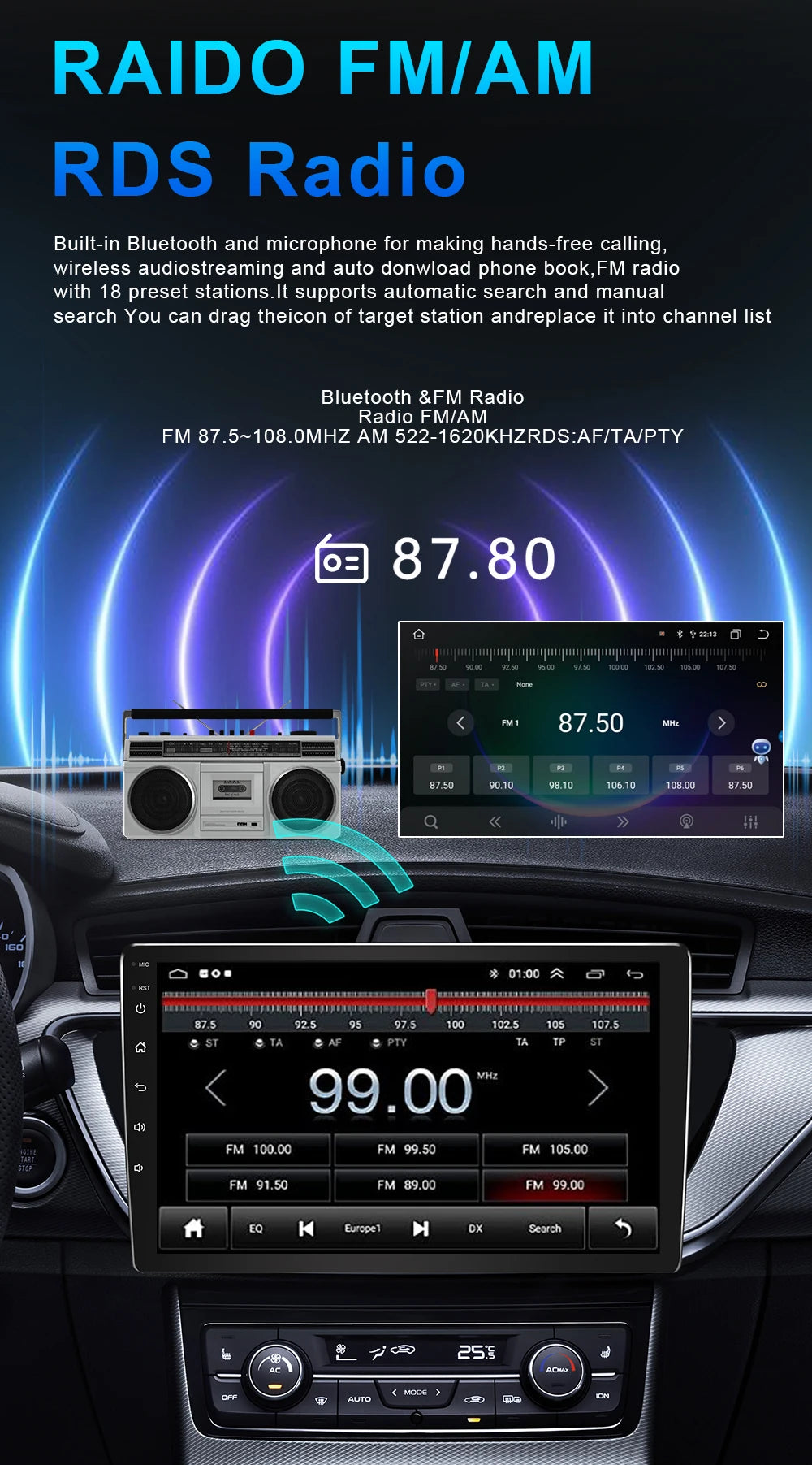 Autoradio Android 10.2" 1 Din para Renault Latitude y Renault Laguna - CarPlay, 5G Wifi, Mirror Link