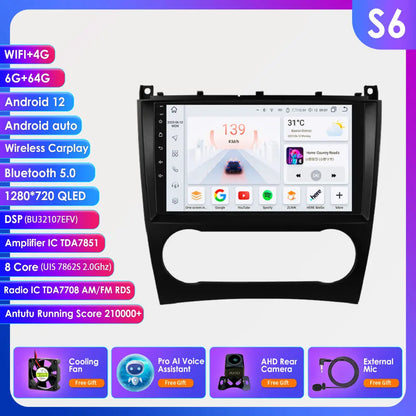 OSSURET 9" Android 12 Autoradio GPS Stereo per Mercedes Benz CLC W203 C180 C200 CLK200 CLK W209 4G 8Core 2din