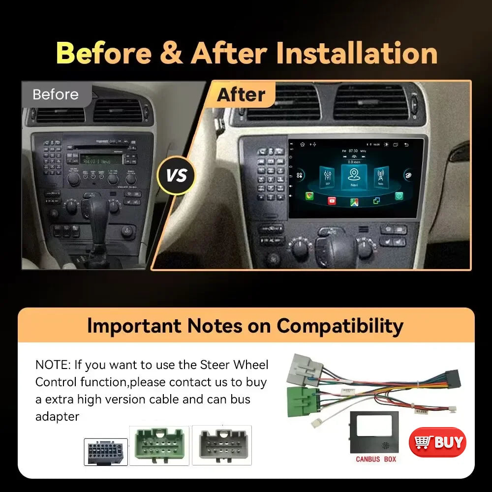 Multimedia Radio 8" 2Din Android 13 for Volvo S60 V70 XC70 XC90 2000-2004
