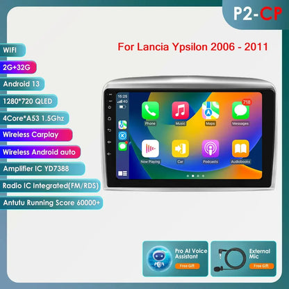 Autoradio 9" 2DIN Android 13 para Lancia Ypsilon 2006-2011