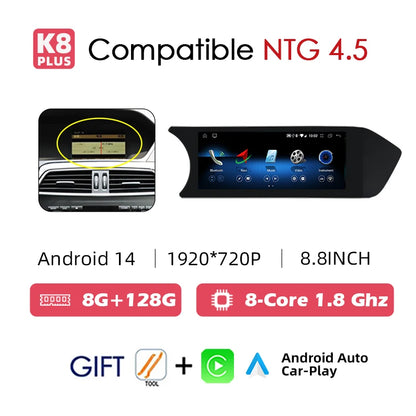 Radio Android 14 8.8” 2 Din per Mercedes Classe C W204 2011-2014 – CarPlay, GPS e WIFI