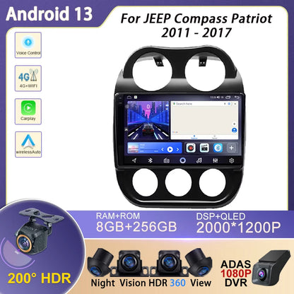 Autoradio Android 13 10" 1DIN para Jeep Compass/Patriot 2011-2017