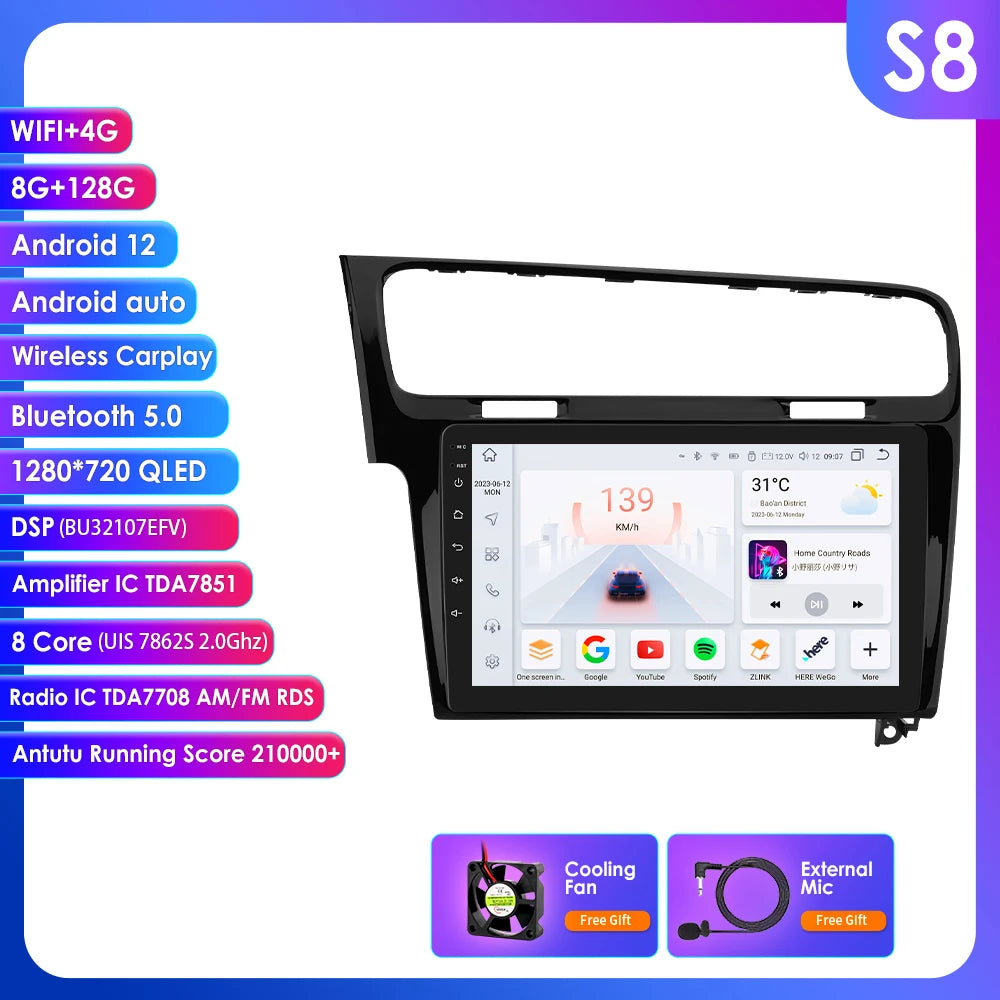 Android 10.1" 2DIN Radio per Volkswagen Golf 7 2013-2017 con CarPlay e 4G
