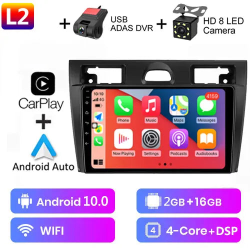 Radio Android 12 CarPlay, 9" 2 Din per Ford Fiesta MK6 2002-2008