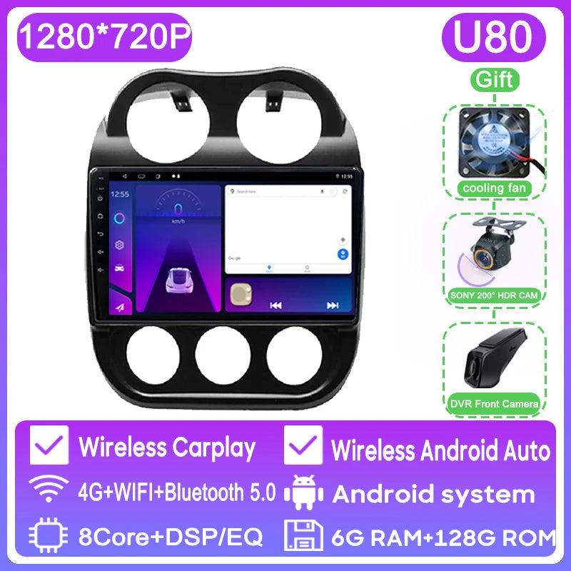 Autoradio Android 13 10" 1DIN para Jeep Compass/Patriot 2011-2017