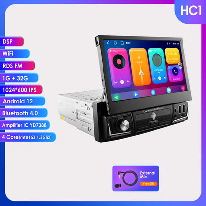 Autoradio 7" Android 1 Din con CarPlay GPS y Pantalla Retráctil