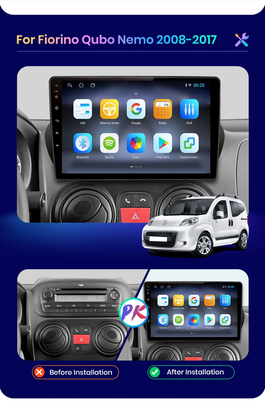 CarPlay 9" AWESAFE for Fiat Fiorino and Citroen Nemo