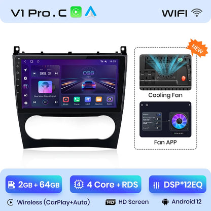 Junsun V1 Wireless CarPlay Android Auto Radio for Mercedes C-Class W203 2005-2009 C230 GPS 9" 2din Autoradio