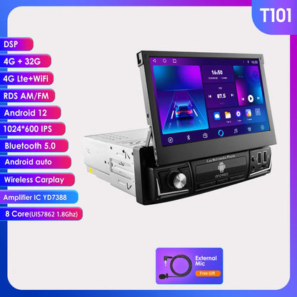 Autoradio 7" Android 1 Din con CarPlay GPS y Pantalla Retráctil