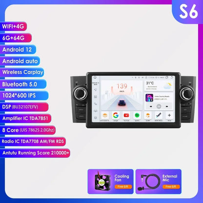 CarPlay e Android Auto 7" per Fiat Grande Punto 2007-2012