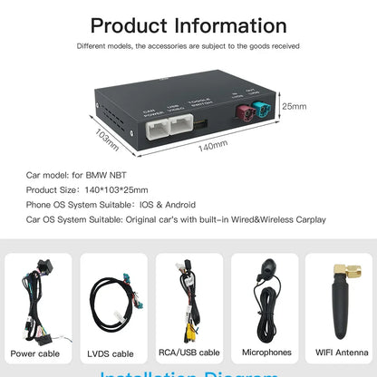 Modulo di aggiornamento Android 12 Wireless CarPlay da 10,25" per BMW Serie 1-4 (2011-2017)