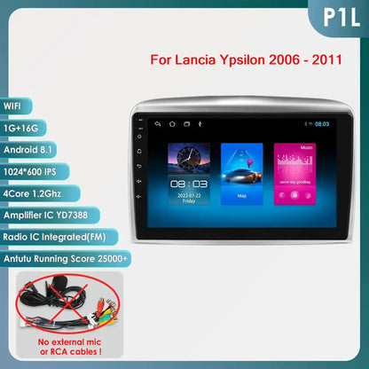Autoradio 9" 2DIN Android 13 para Lancia Ypsilon 2006-2011