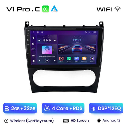Junsun V1 Wireless CarPlay Android Auto Radio for Mercedes C-Class W203 2005-2009 C230 GPS 9" 2din Autoradio
