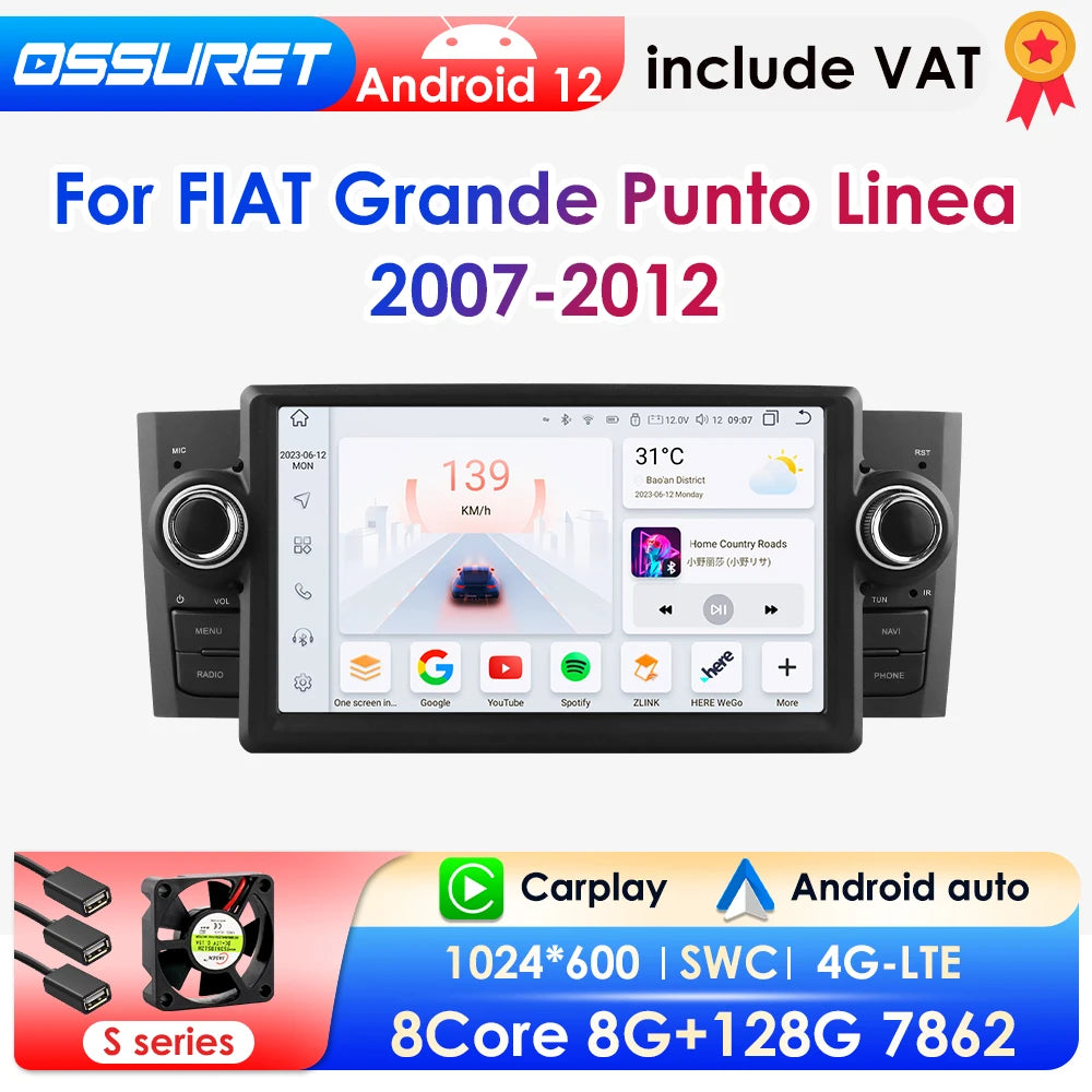 CarPlay e Android Auto 7" per Fiat Grande Punto 2007-2012