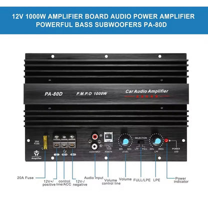 Amplificatore mono 1000W 12V PA-80D – Potente amplificatore subwoofer per auto