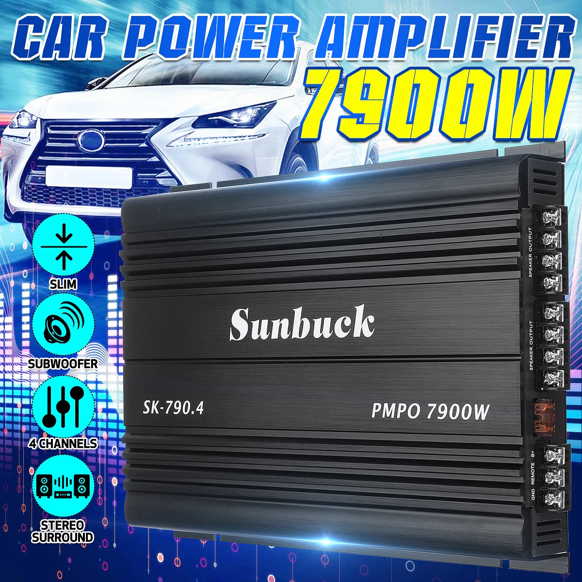 Amplificatore digitale Classe A/B 12V a 4 canali da 7900 W